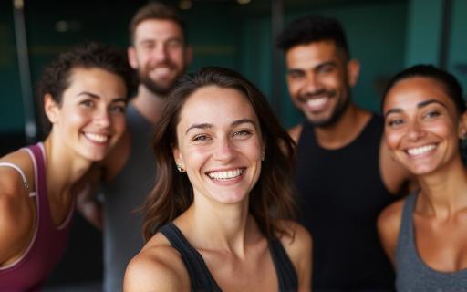 Group smiling after a fitness class session