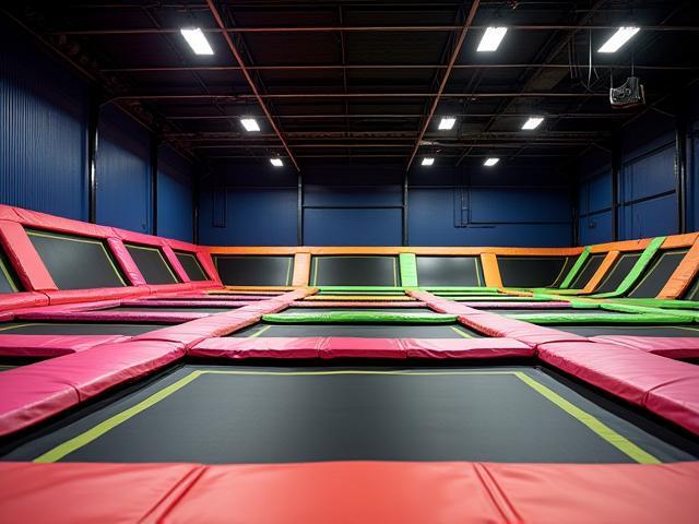 Wide view of the main trampoline arena