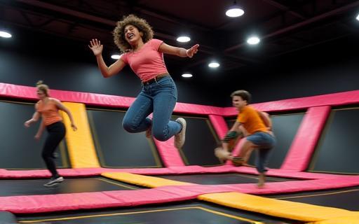 People jumping in the main trampoline arena